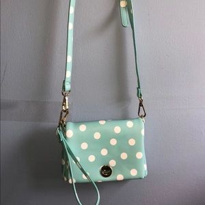 Charming Charlie blue polka dot purse